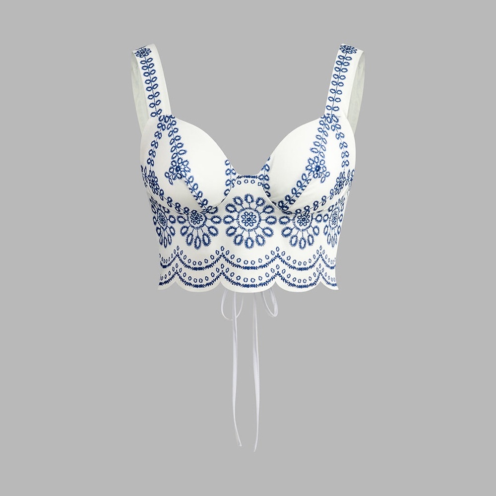 Commense White and Blue Embroidered Crop Top & Maxi Skirt Set - Picture 3 of 6